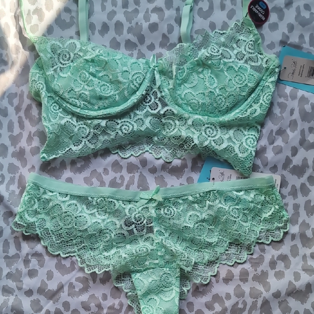 Rene Rofe Mint Lace Bra Set